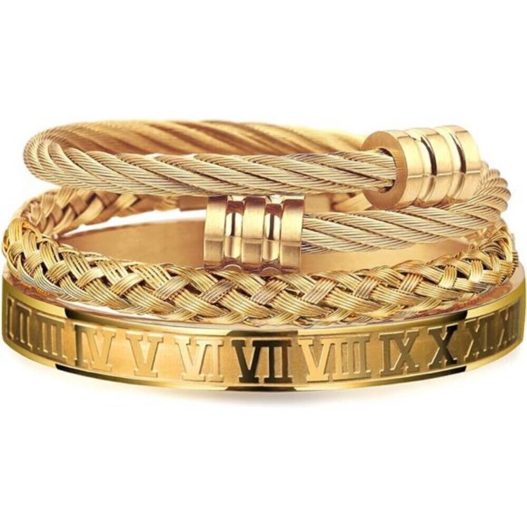 3pcs Stainless Steel Bracelets Gold Roman Numeral Bangle Bracelet